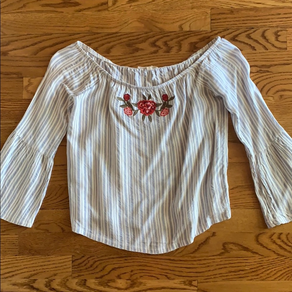 LA hearts off the shoulder top